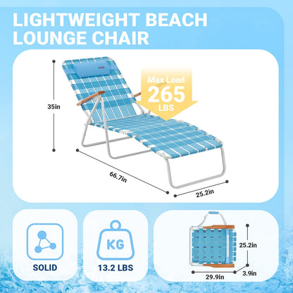 WEJOY 2 Pick Adjustable Folding Webbing Beach Chaise Lounge Chair