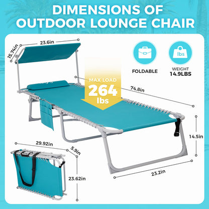 WEJOY Classic Portable Lounge Chair with Canopy Sun Shade