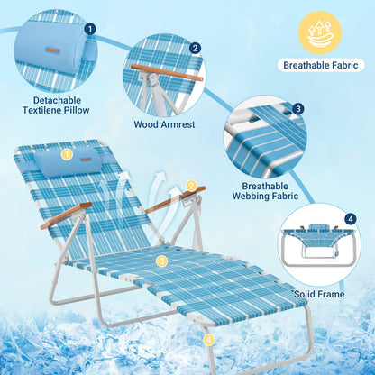 WEJOY 2 Pick Adjustable Folding Webbing Beach Chaise Lounge Chair