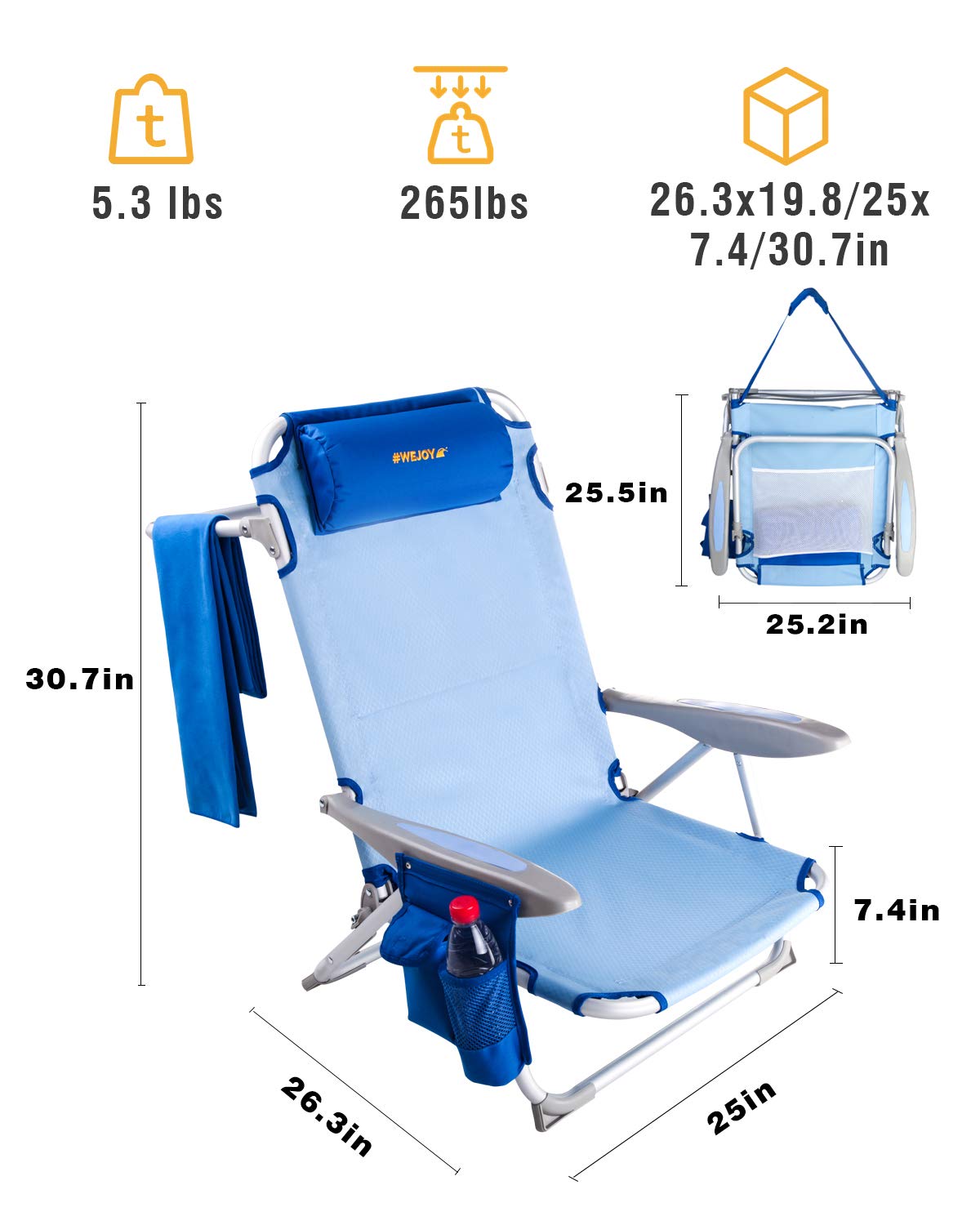 WEJOY Adjustable 4 Position Portable Reclining Beach Chair