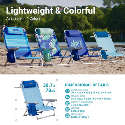 WEJOY Adjustable 4 Position Reclining Low Seat Folding Beach Chair