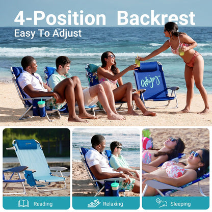 WEJOY Adjustable 4 Position Reclining Low Seat Folding Beach Chair