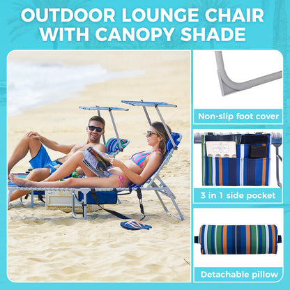 WEJOY Classic Portable Lounge Chair with Canopy Sun Shade