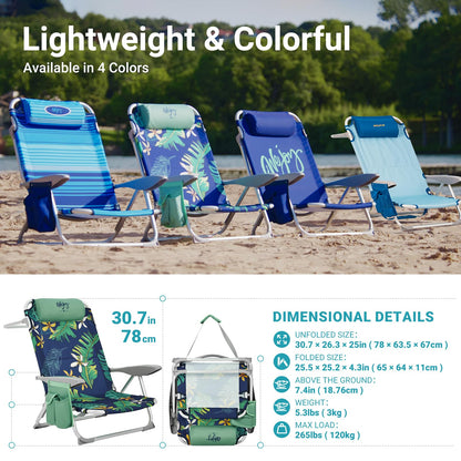 WEJOY Adjustable 4-Position Portable Reclining Beach Chair 「2024 New Color」